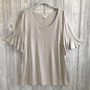 NWT Style & Co Tan Knit Ruffle Sleeve Top L